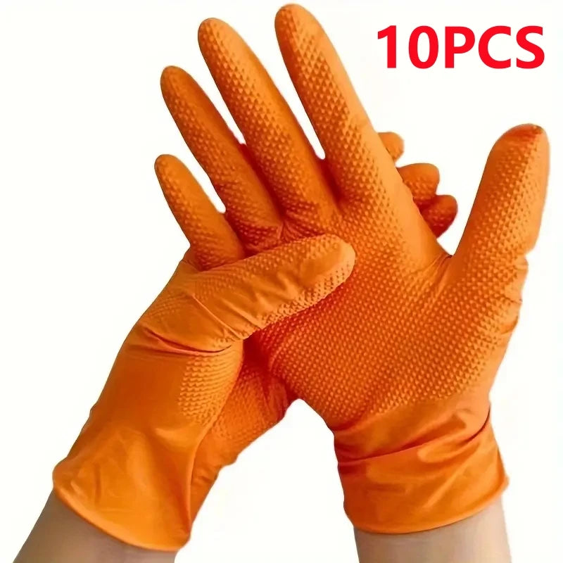 10/50PCS Heavy Duty Orange Industrial Nitrile Gloves Disposable 8mil