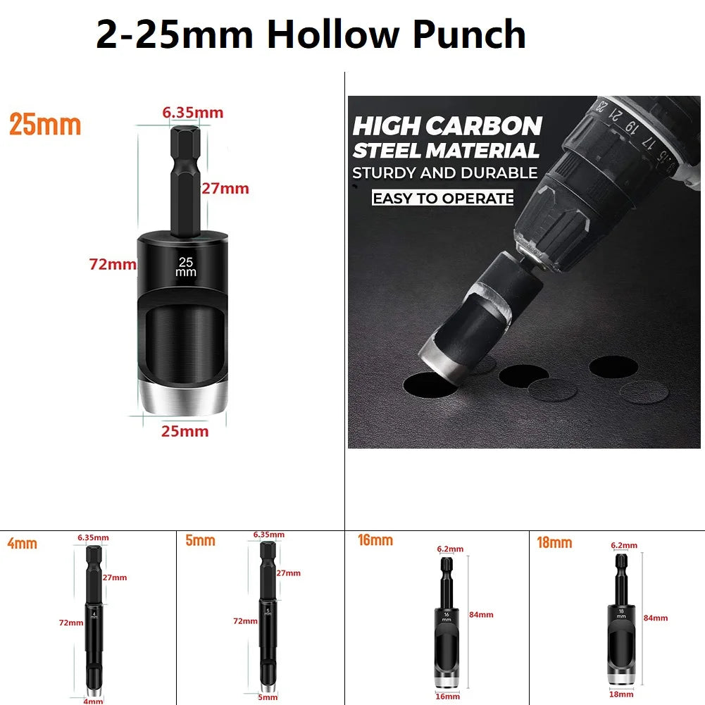 1/5pcs Leather Craft Hollow Hole Punches Hex Shank Adapter Hollow