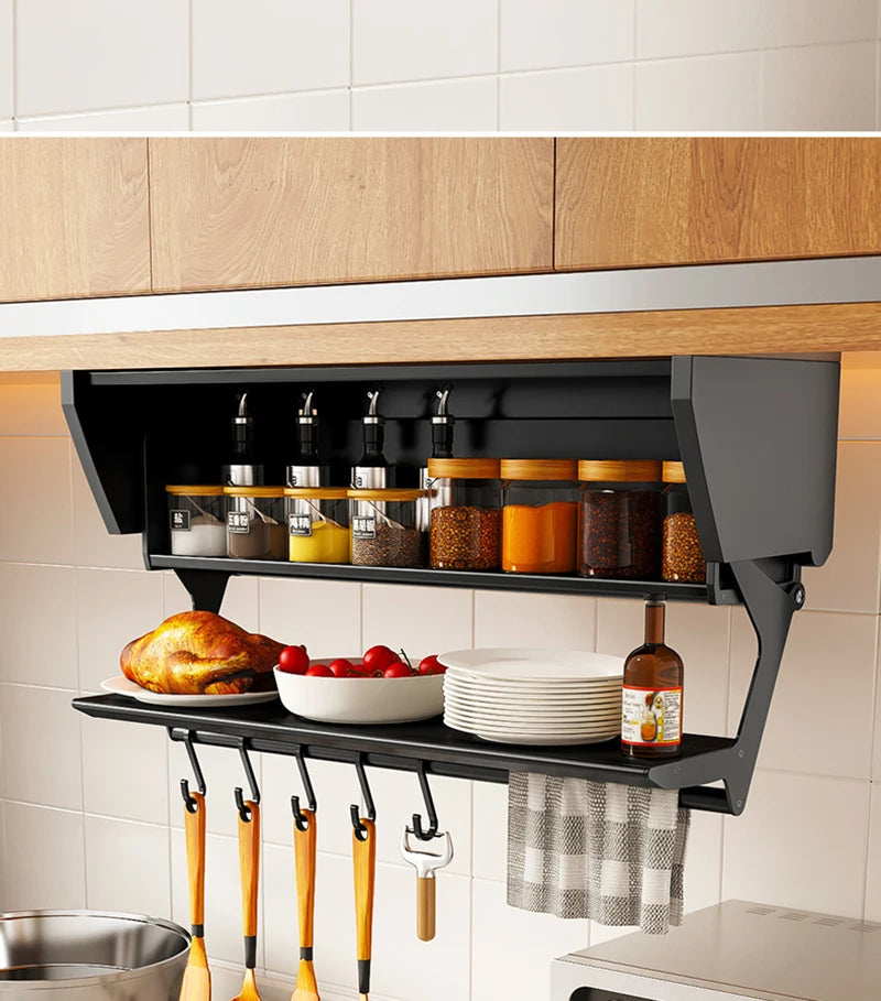 Pull-Down Folding Cabinet Condiment Shelf – Aluminium Wall Hanging