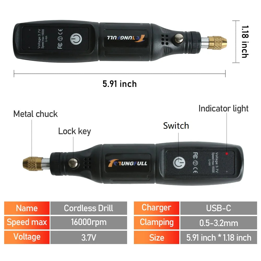 Mini Electric Drill USB Wireless Mini Handheld Drill Rotary Tool