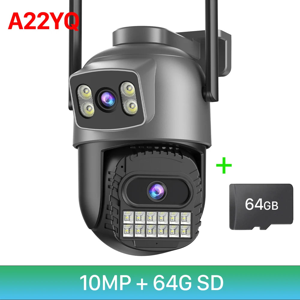 Outdoor Dual Screen Security PTZ Cam, Auto Tracking Surveillance, 6K