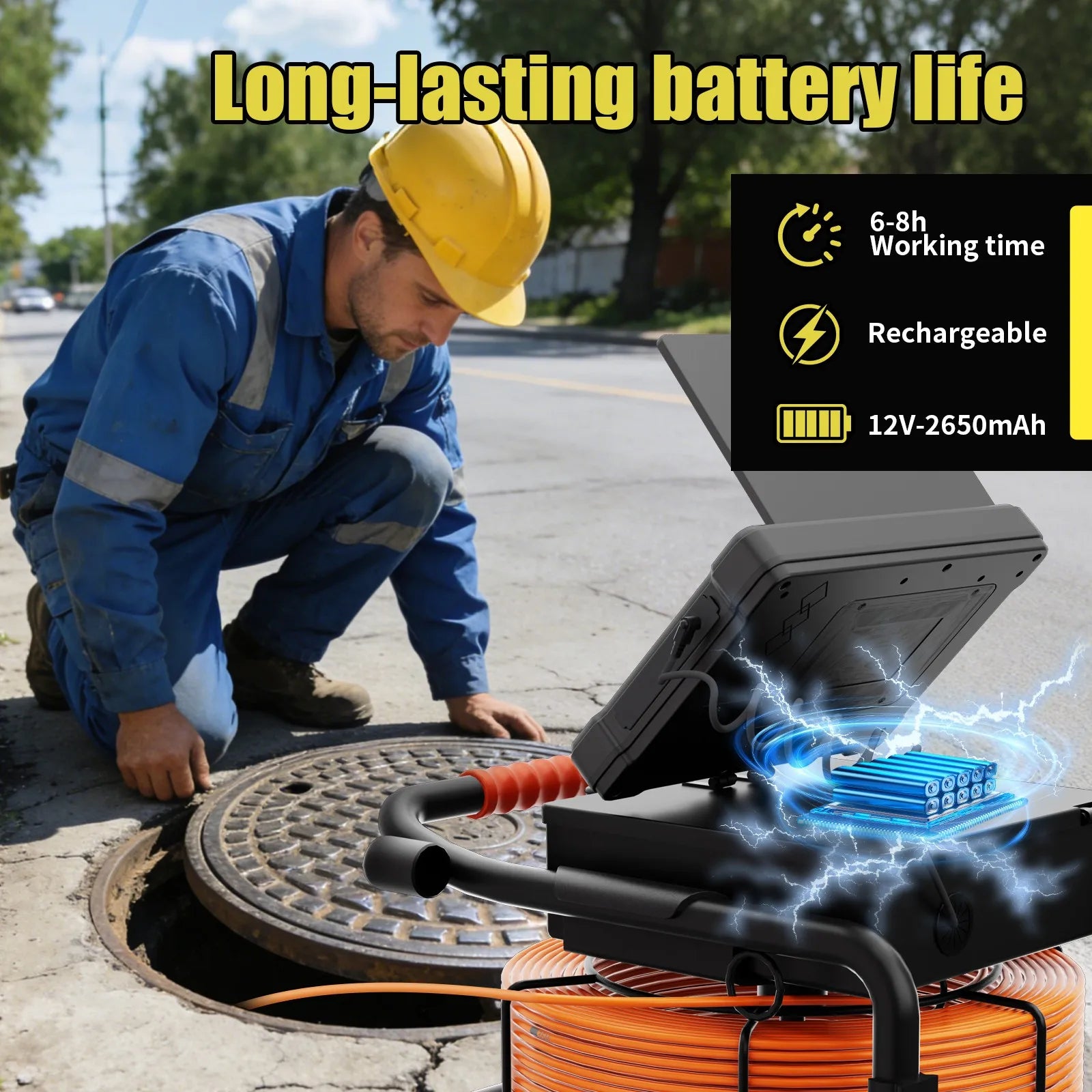 7"Sewer Camera, 512Hz Self-Leveling Sewer Inspection Camera with 20X