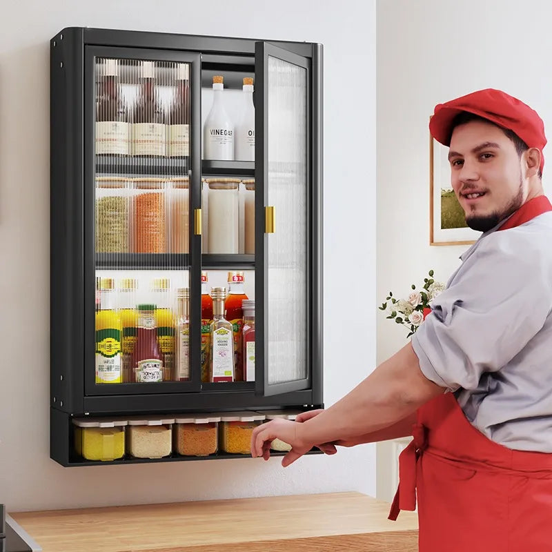 Wall-Mounted Kitchen Condiment Storage Rack – Oil, Salt & Sauce