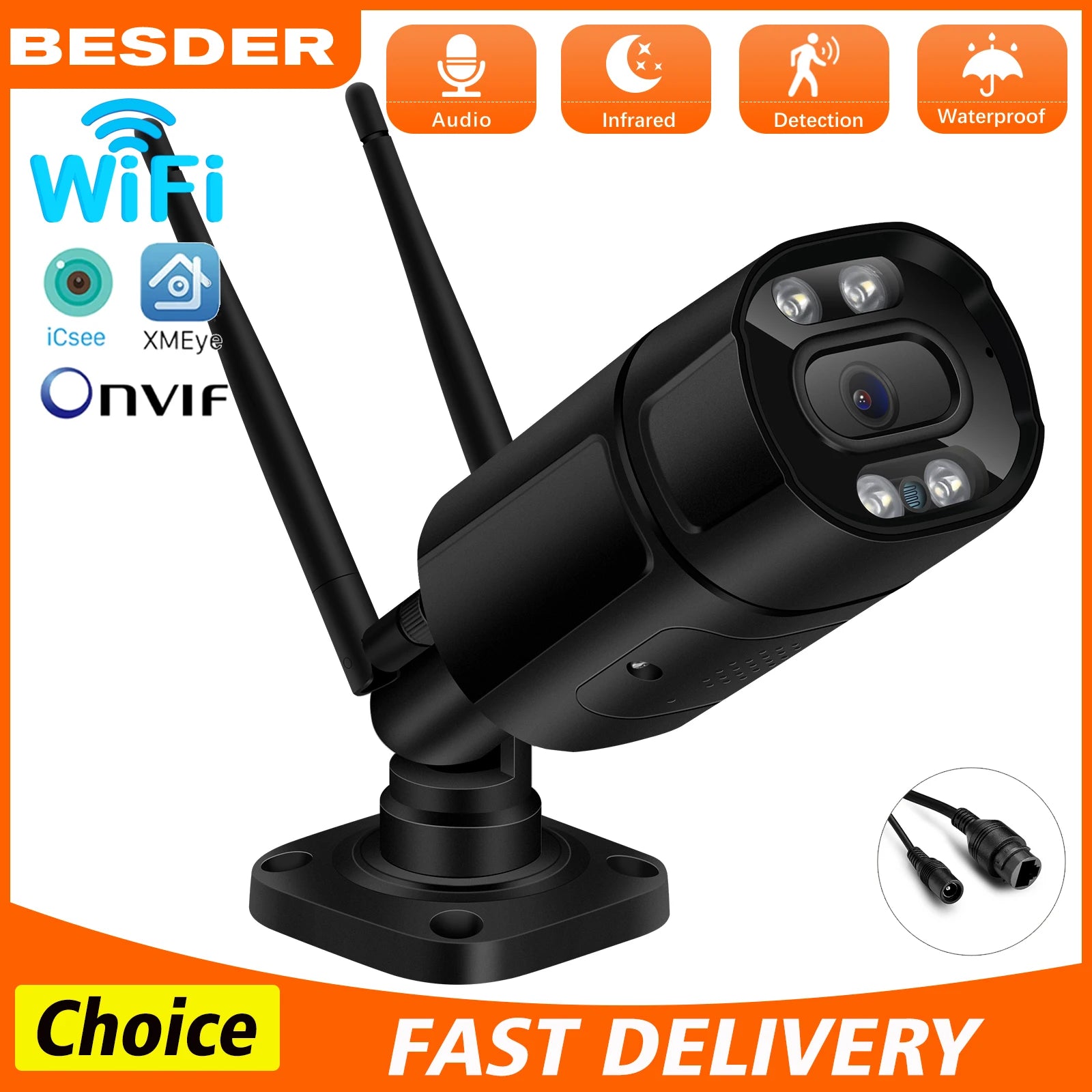 WIFI Camera 5MP HD Outdoor Bullet Surveillance IP Camera AI Human