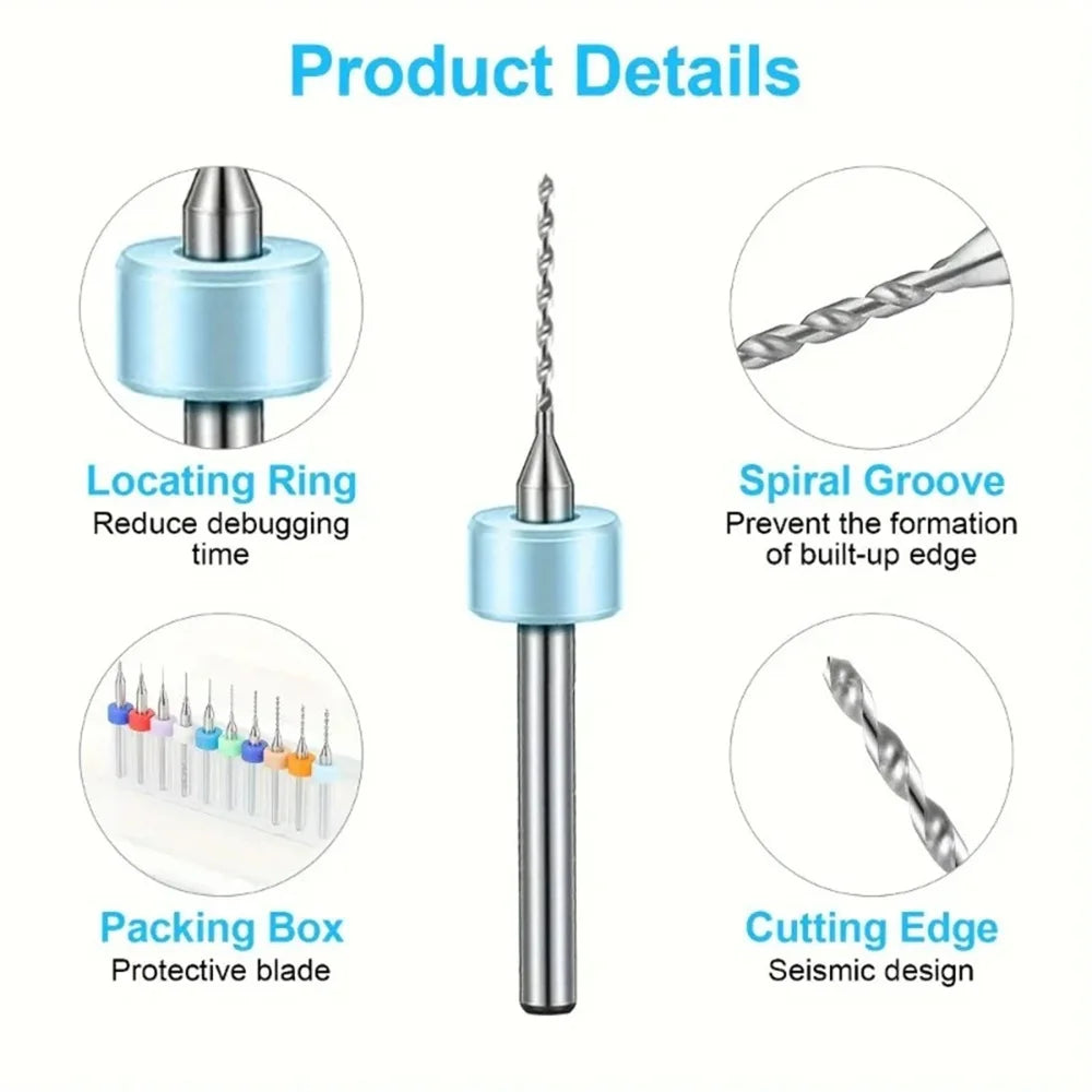 10pcs 0.3mm-1.0mm Mini Drill Bit Set Carbide Gun Drill Bit Micro
