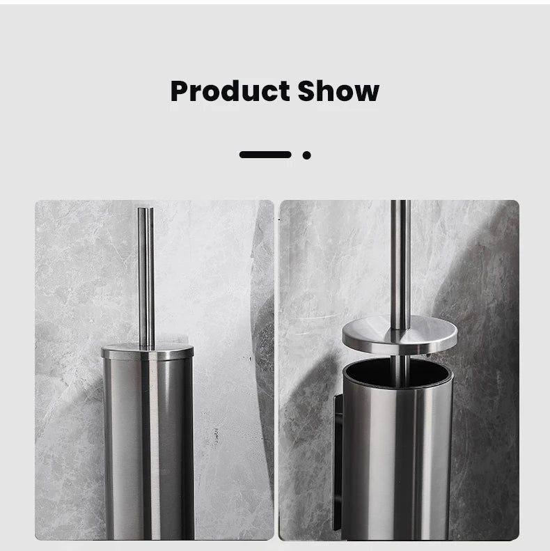 Toilet Brush Wall Mounted 304 Stainless Steel Cleaning Tools No Drill