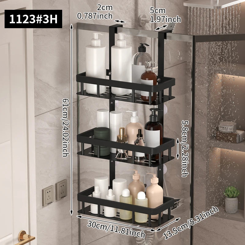 Bathroom wall mounted three-layer storage rack, door mounted rack