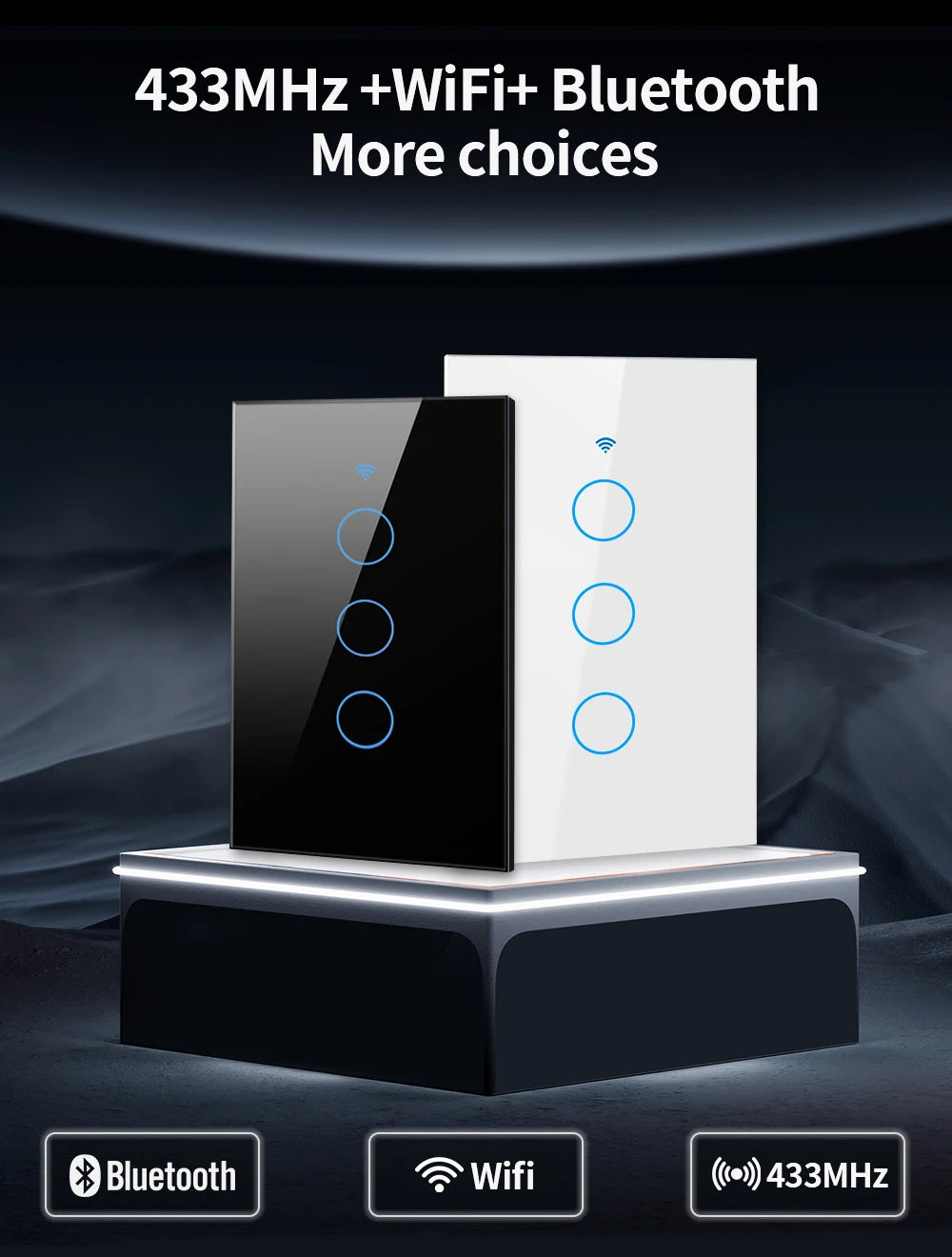 Tuya US WiFi+Bluetooth Smart Wall Switch RF433 1/2/3/4 Gang Smart