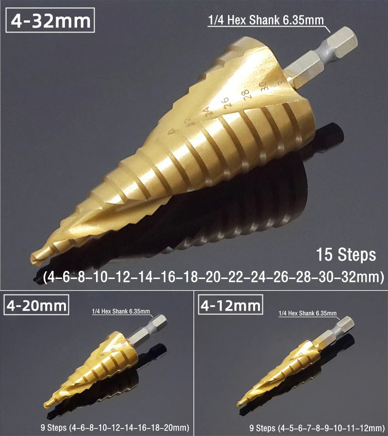 Step Drill Bit Saw Drill Bit Set Titanium 4-12 4-20 4-32mm Wood Metal