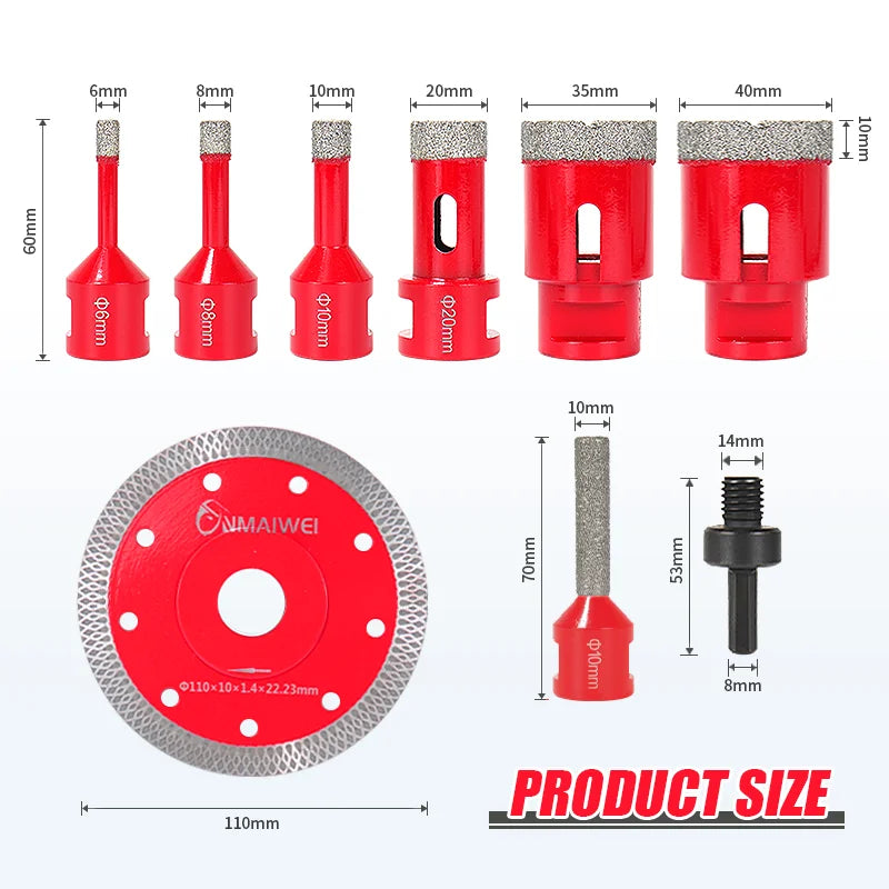 Dry Diamond Ceramic Tile Saw Blade & Grinding Disc Set — 9-Piece fo