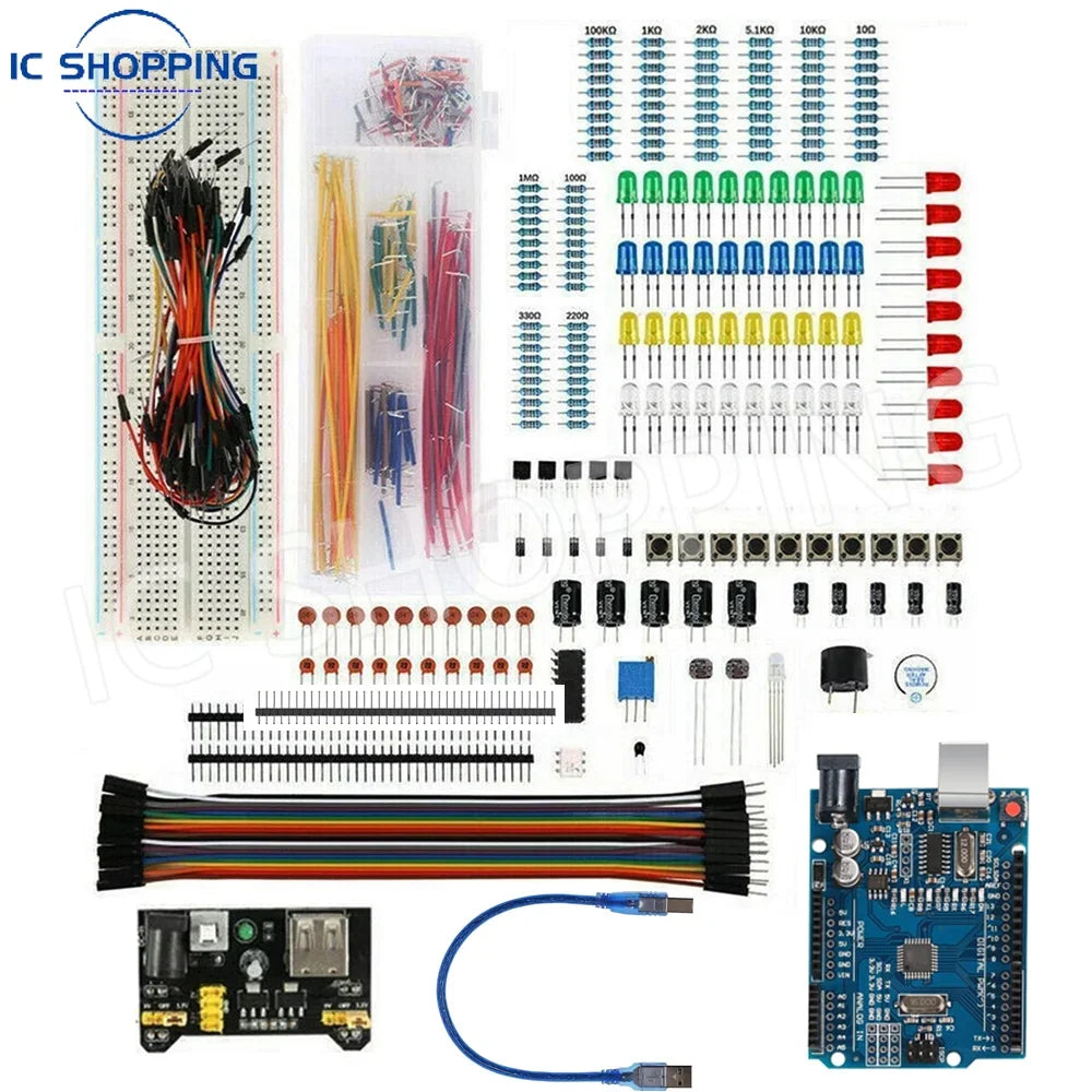 830-Piece Arduino UNO R3 Electronics Starter Kit with Breadboard
