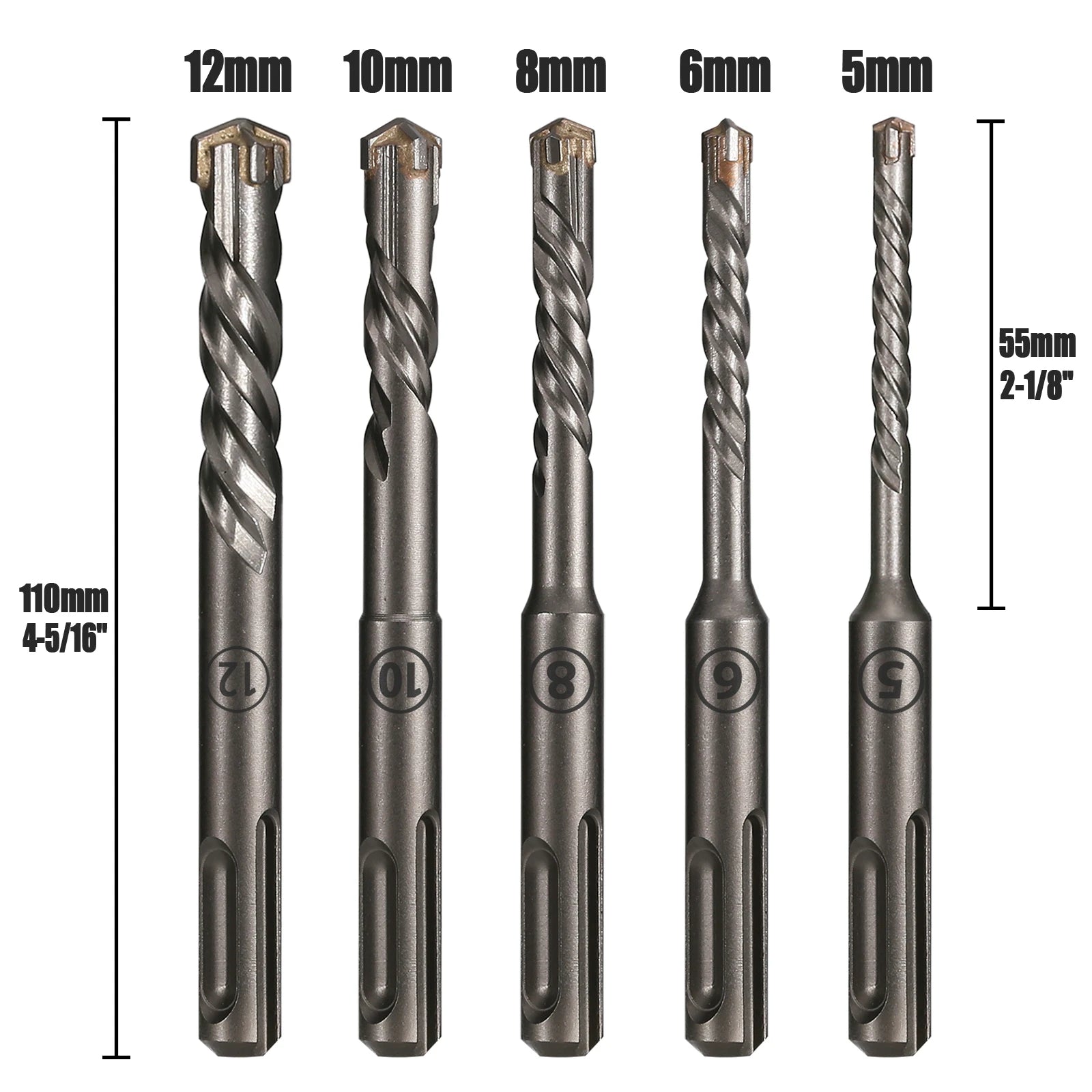 5Pcs/Set SDS PLUS Shank 5/6/8/10/12mm Concrete Impact Hammer Masonry