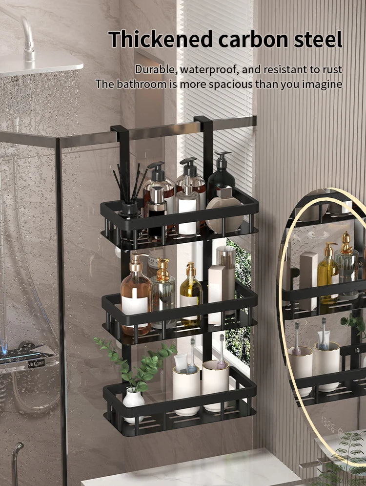 Bathroom wall mounted three-layer storage rack, door mounted rack