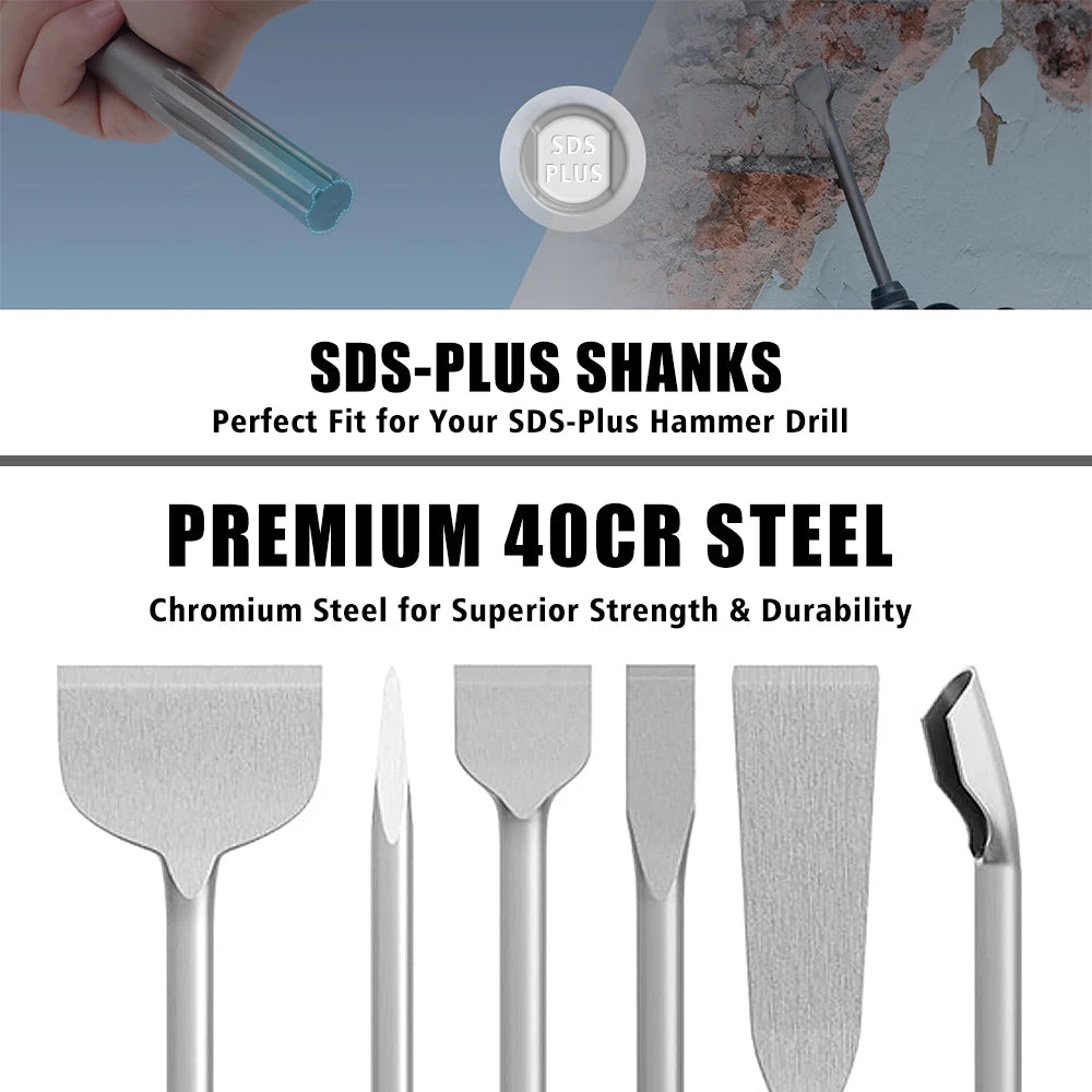 7Pcs Chisel Set SDS Plus Rotary Hammer Drill Bit Point Flat Scaling