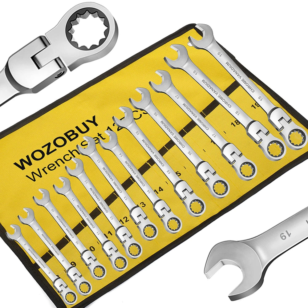 Ratcheting Combination Wrench Set, 6-22mm Metric Flex Head Ratcheting