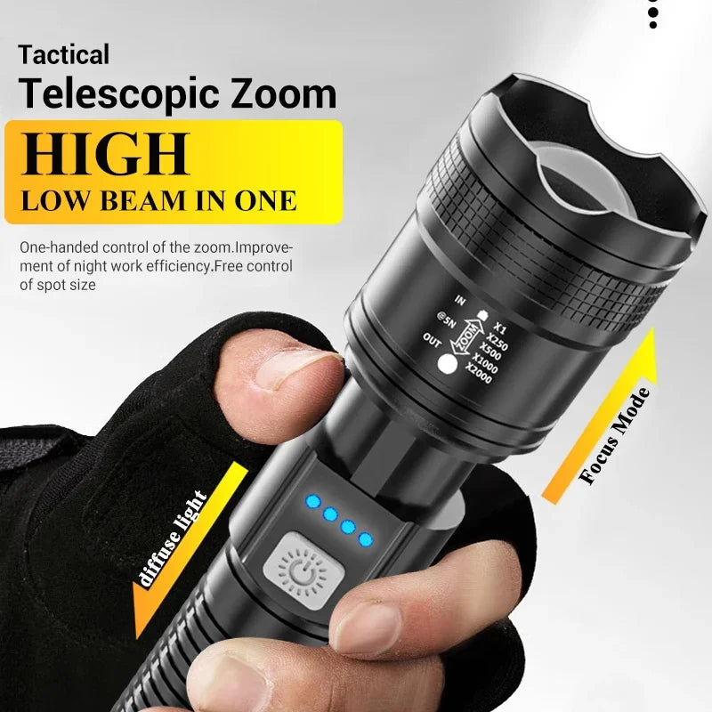 High Strong Power Led Flashlights 2000LM Tactical Torch with Display