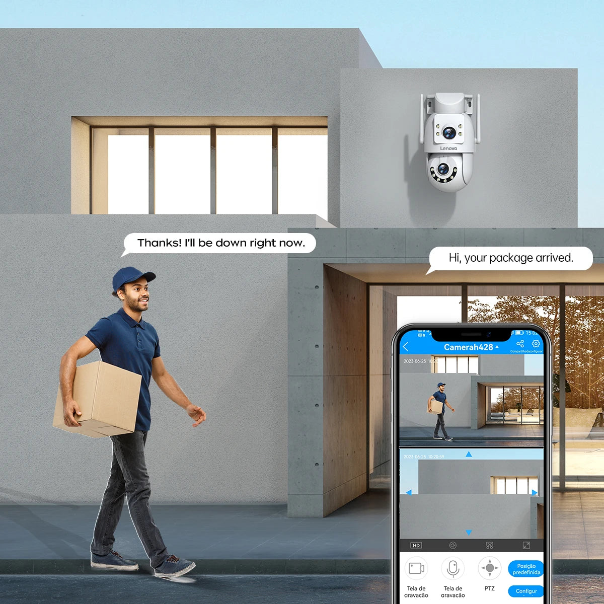 Lenovo 4MP HD Wifi PTZ Camera Outdoor Dual Lens Dual Screen Auto