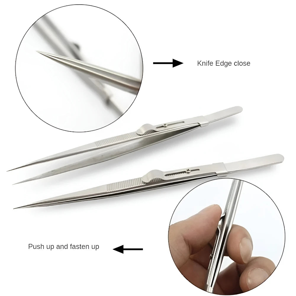 Professional Stainless Steel Tweezers Adjustable with Buckle Slide