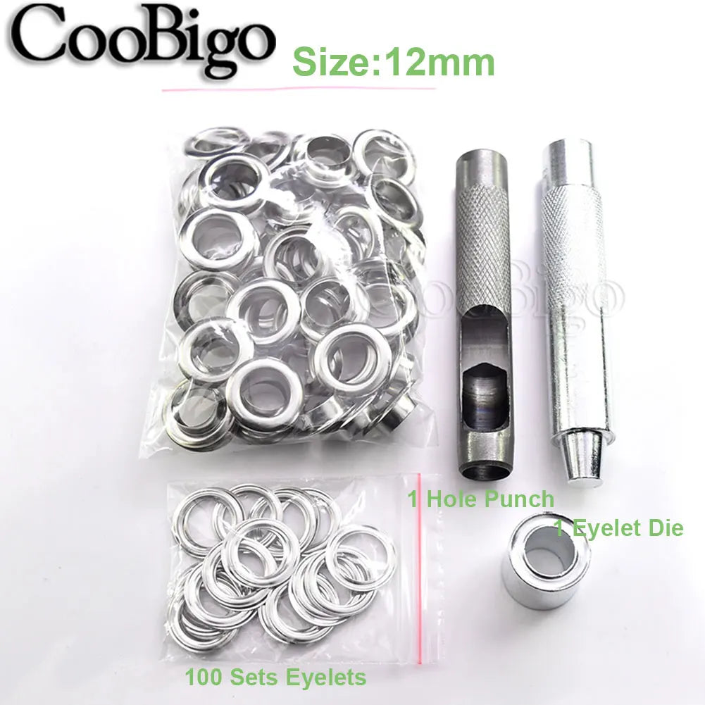 100sets Metal Eyelet Grommet Punch Installer Tool Set for Belt