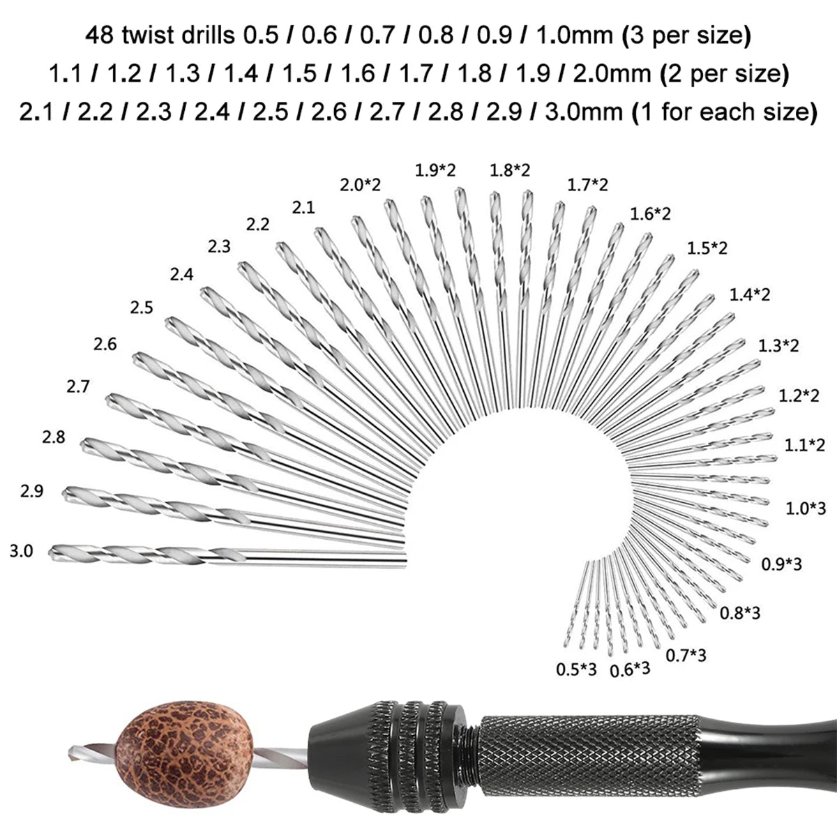 57/21pcs Pin Vise Hand Drill Bits Micro Mini Twist Drill Bit Set
