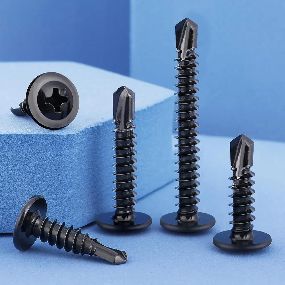 NINDEJIN 20/30pcs Washer Head Phillips Self Drilling Screw Black