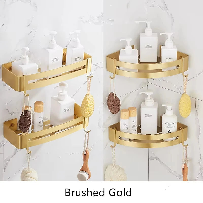 Corner Shelf Wall Mounted Bathroom Shelf Brushed Gold Aluminum Bath