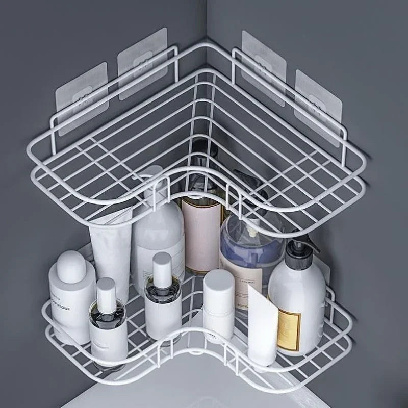 Bathroom Shelf Shampoo Storage Rack Holder Kitchen No Punching