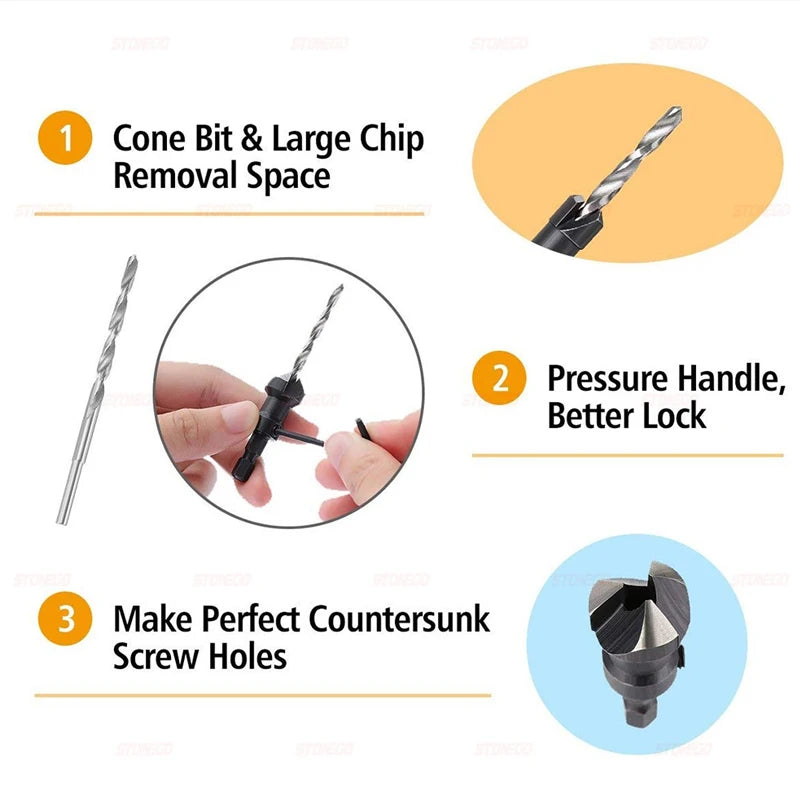 4pc Cone-shaped Countersunk Head Drill Hexagonal Shank Hole Expanding