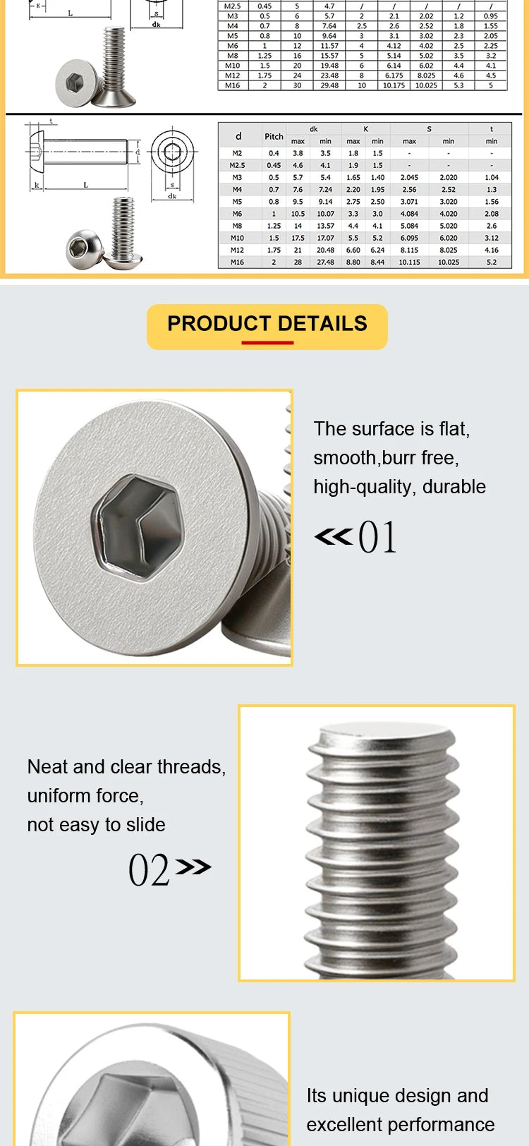 304 Stainless Steel Hex Socket Screw Thread Metal Machine Bolts M3 M4