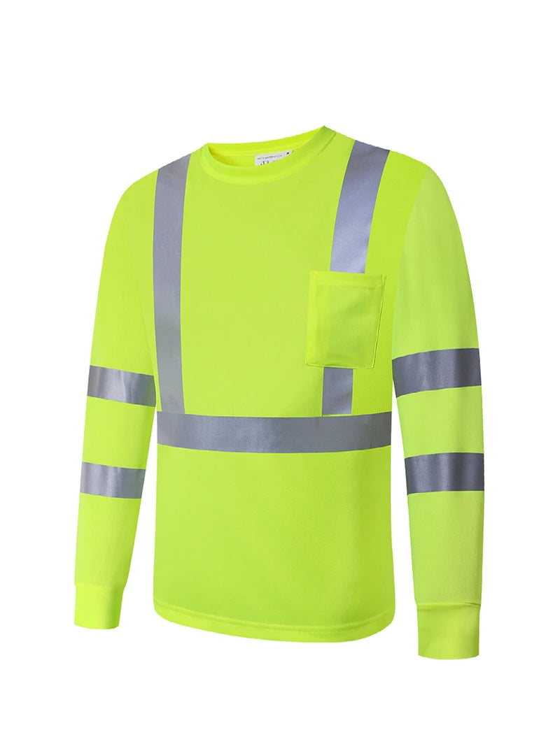 Long Sleeve Safety Shirt High Visibility Reflective Construction Work