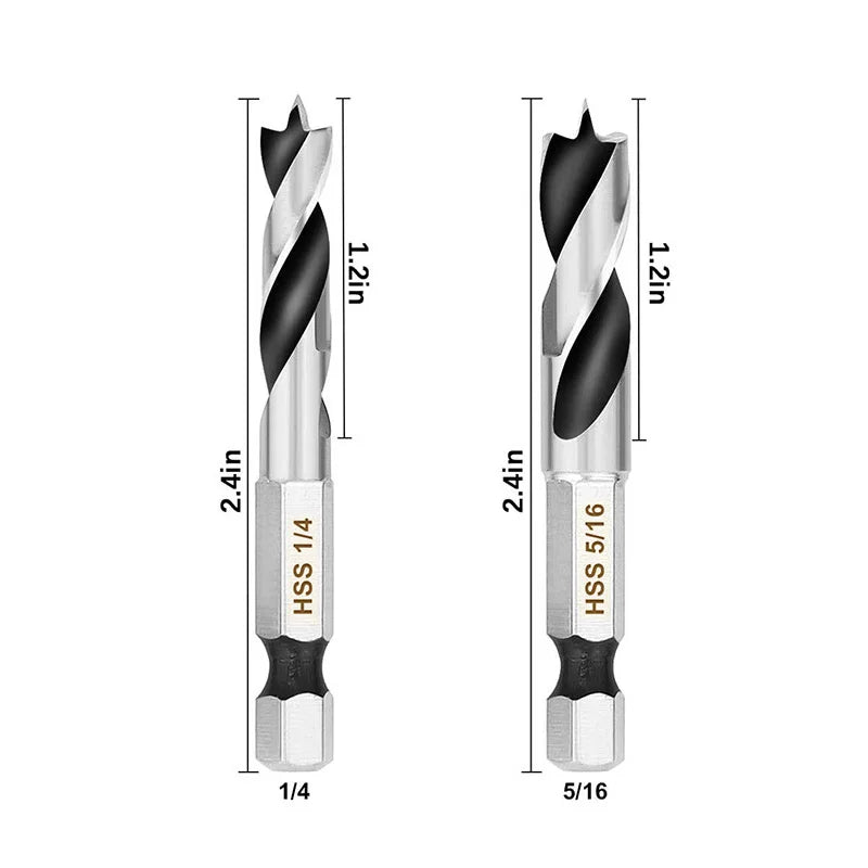2/6Pcs 1/4" Hex Shank Drill Bits Quick Change 3-Point Stubby HSS
