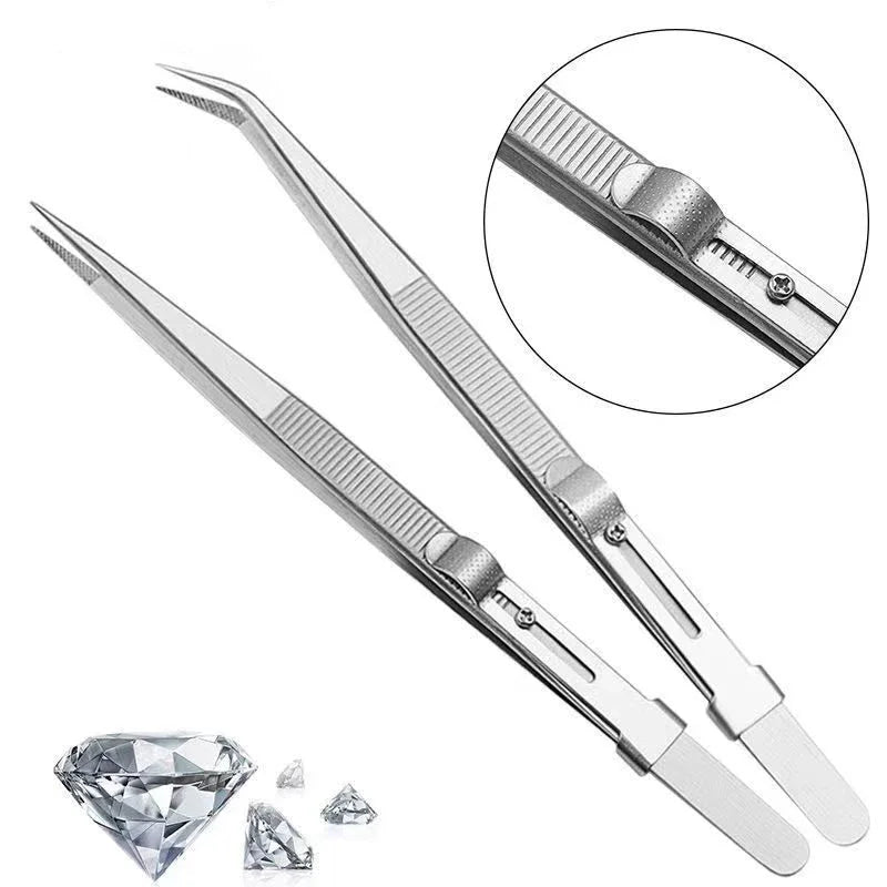 Professional Stainless Steel Tweezers Adjustable with Buckle Slide