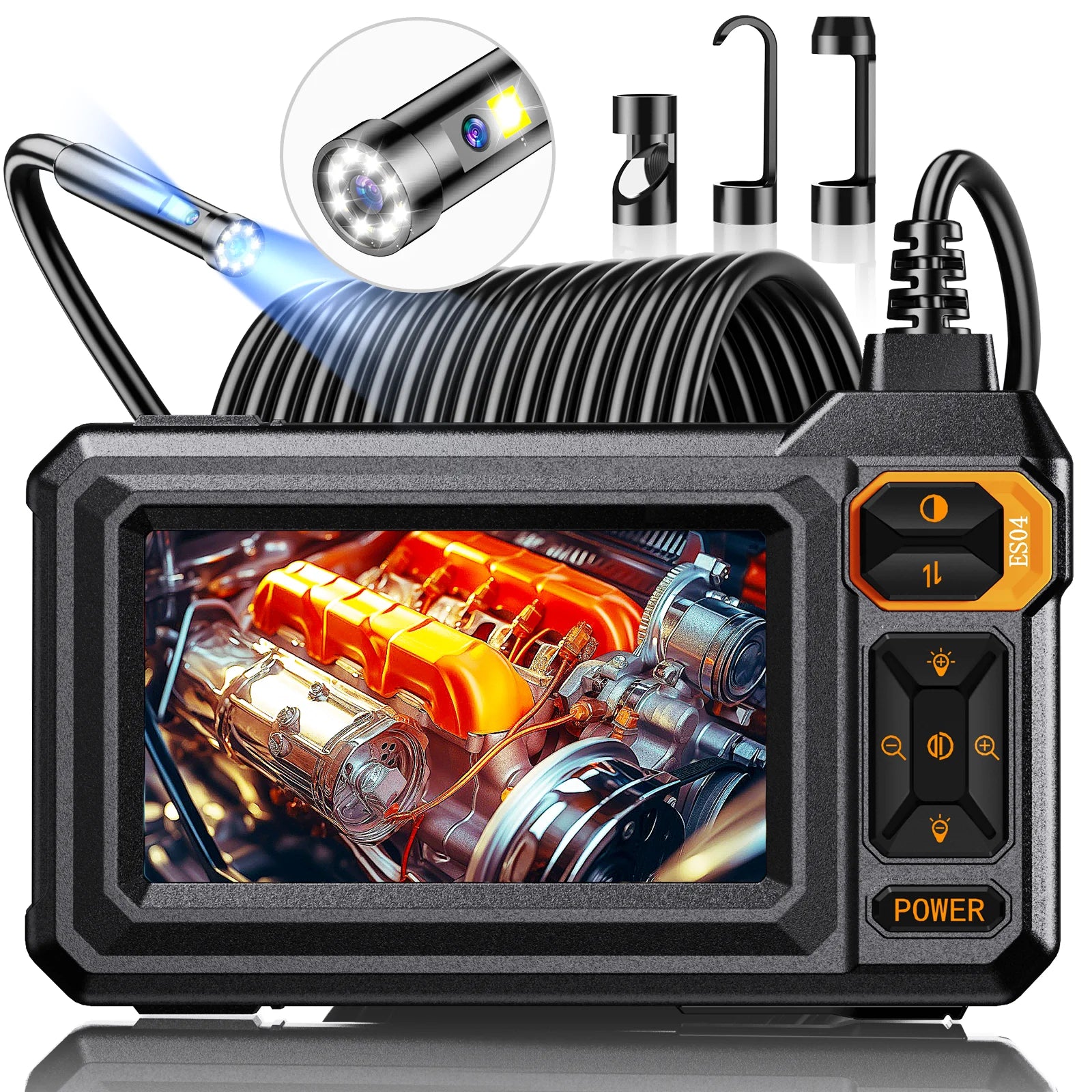 Borescope Dual Lens Endoscope with Light 4.3" IPS 1920P HD Inspection
