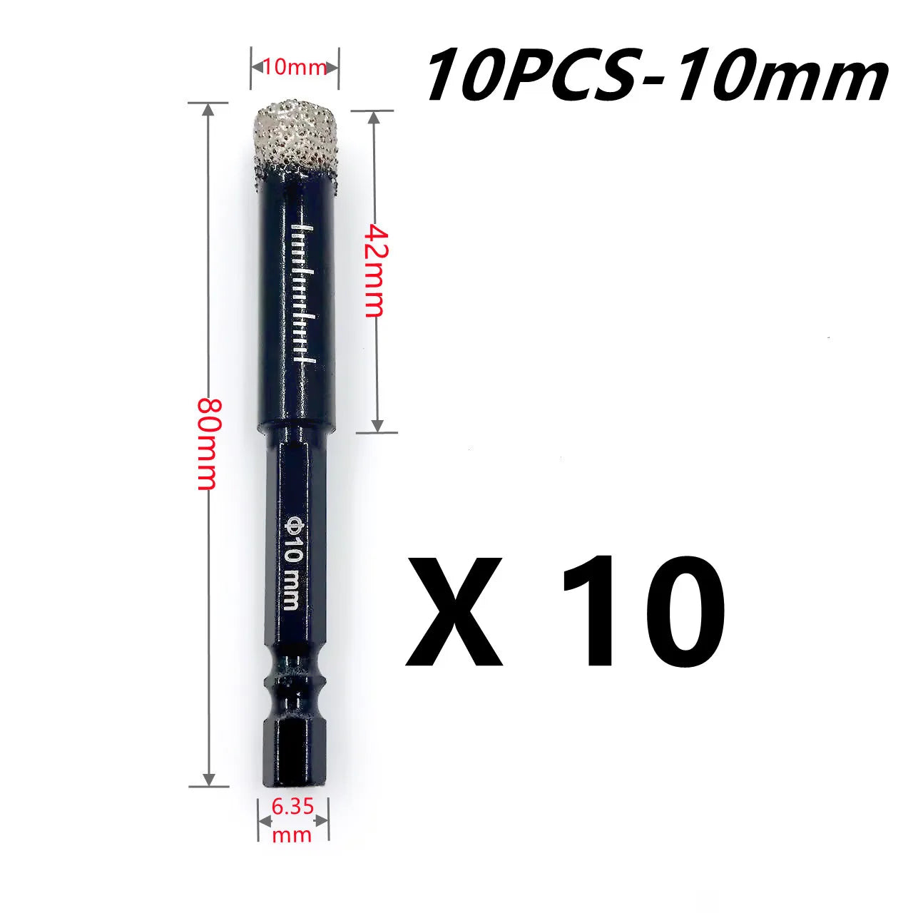 Hex Shank Brazed Dry Diamond Tile Drill Bit — 5mm to 16mm Single &
