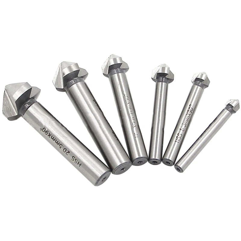 6Pcs 3 Flutes 90 Degree HSS Chamfering Cutter Woodworking Milling