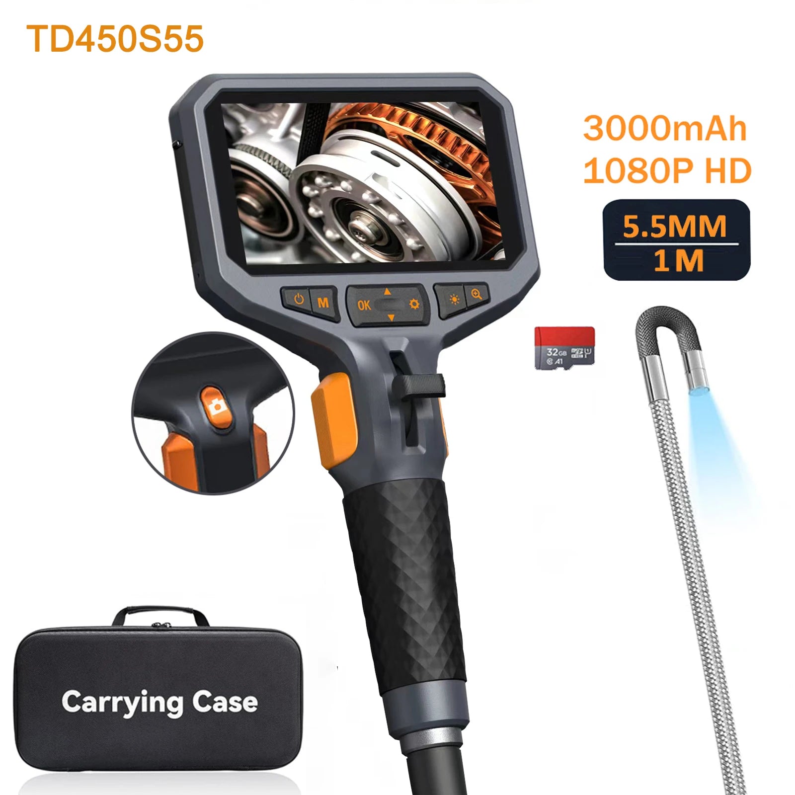 TESLONG TD450S 4.5Inch Screen Articulating Borescope 1080P 5 Inch IPS