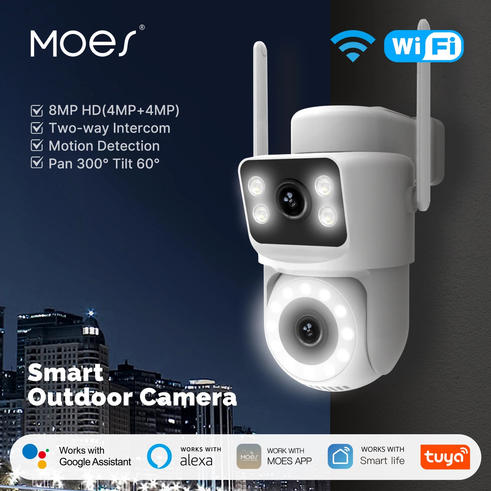 Moes Tuya Smart WiFi Outdoor Security Camera 4MP Dual Screen 2.4G/5G