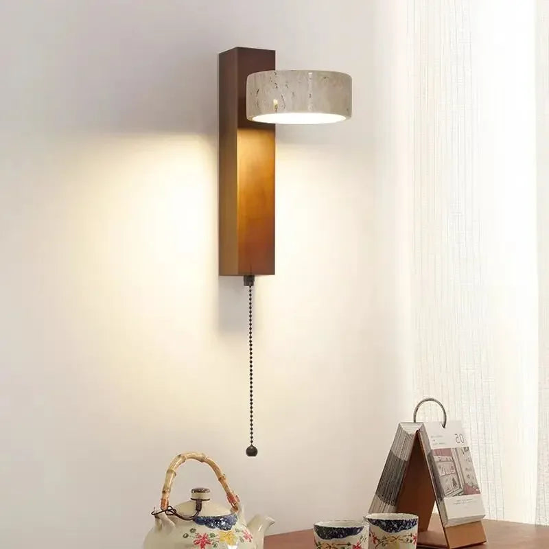 Rotatable Spanish Natural Limestone Round LED Wall Lamp Double‑Sided