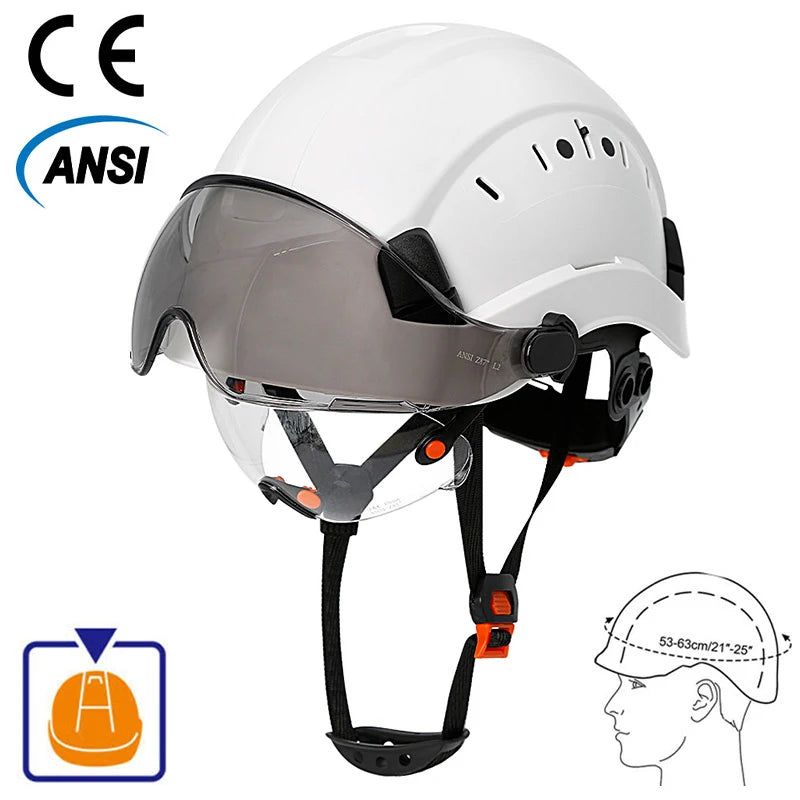 Construction Safety Helmet with Built-In Visor & Goggles – CE ABS Hard Hat