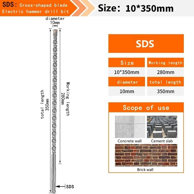 SDS Plus Cross Cutter Concrete Drill Bit — 110mm to 500mm Double Au