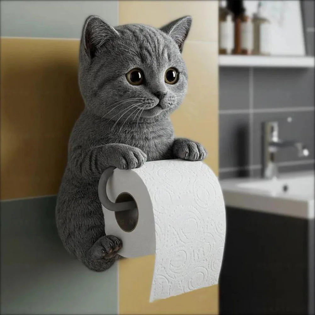 Wall Mounted Toilet Paper Roll Holder Decorative Cat Shape Paper St...