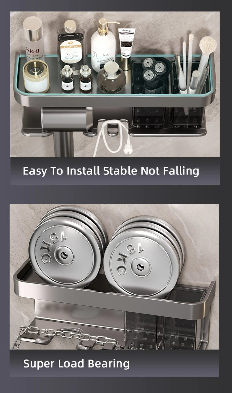 Bathroom Shelf Makeup Storage Organizer Aluminum Alloy Hair Dryer