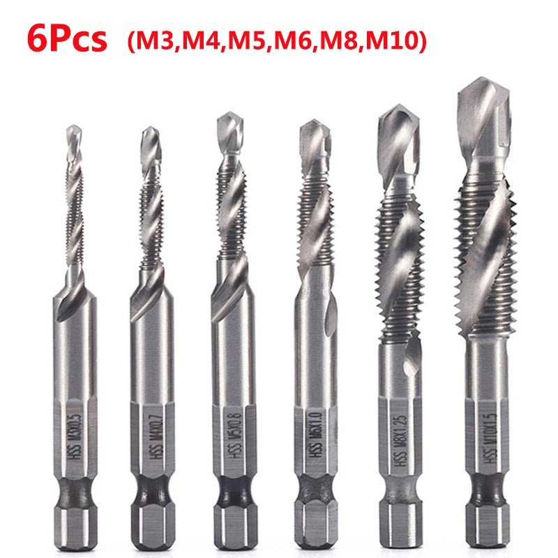 Hex Shank Titanium Plated HSS Screw Thread Metric Tap Drill Bits
