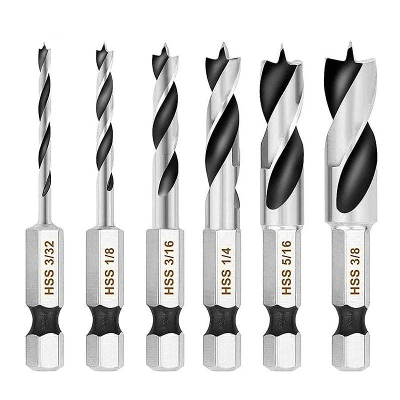 2/6Pcs 1/4" Hex Shank Drill Bits Quick Change 3-Point Stubby HSS