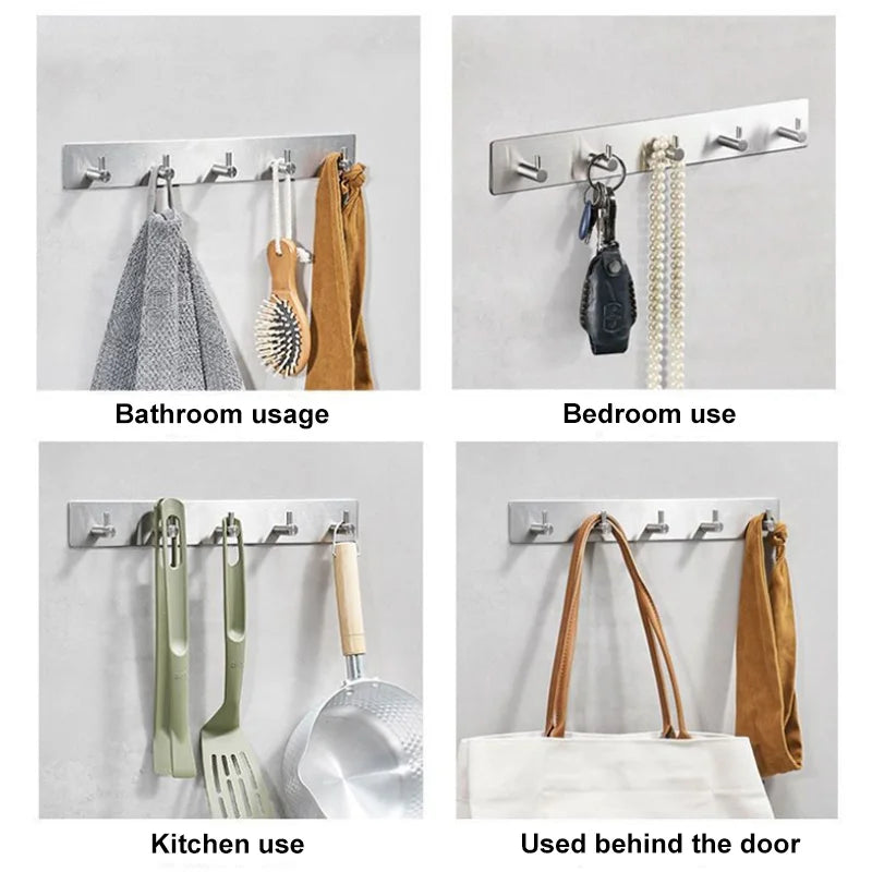 Stainless steel adhesive hooks for hanging clothes on the back