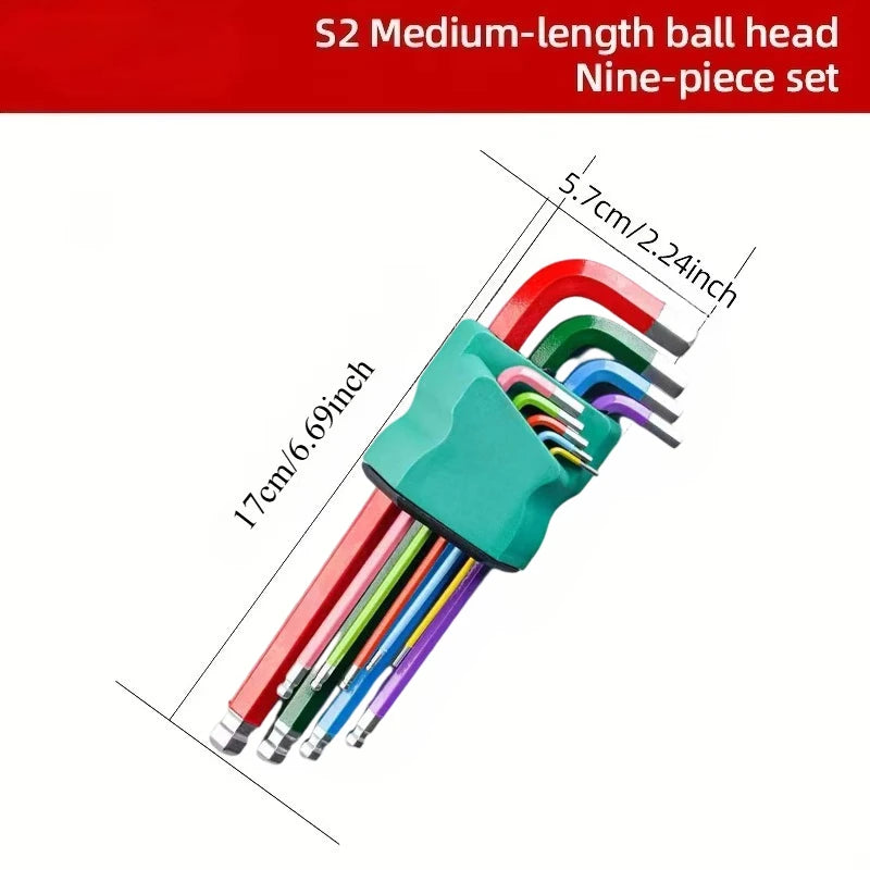 9pcs Industrial Ball End Hex Key Set, Heavy Duty Color Coded Allen
