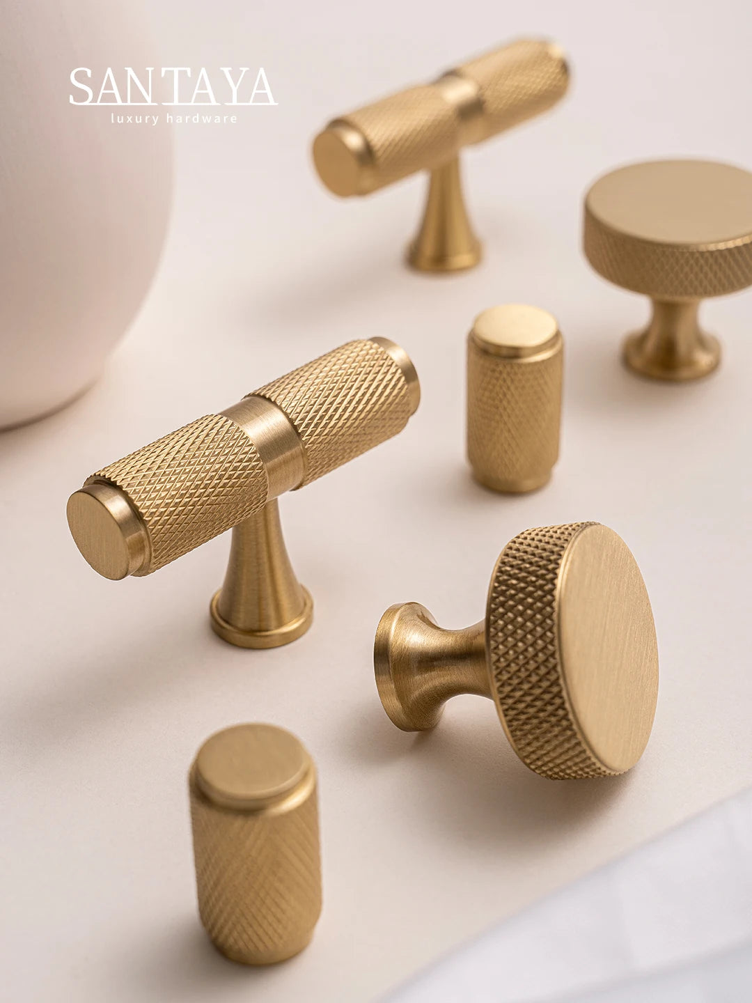 Santaya Solid Brushed Brass Handle Cross Knurled Kitchen Cabinet