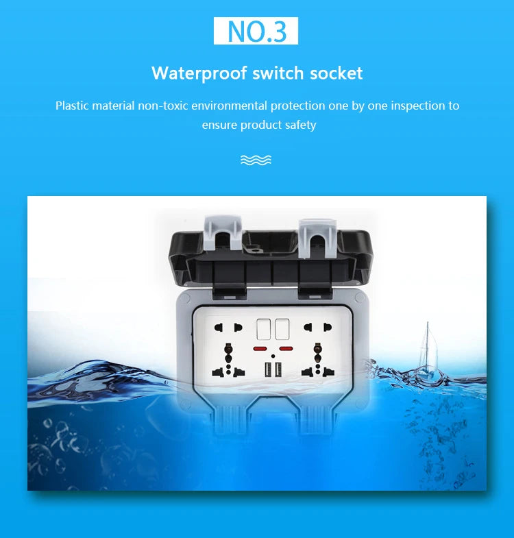 International Universal IP66 USB Wall Outdoor Waterproof Switch