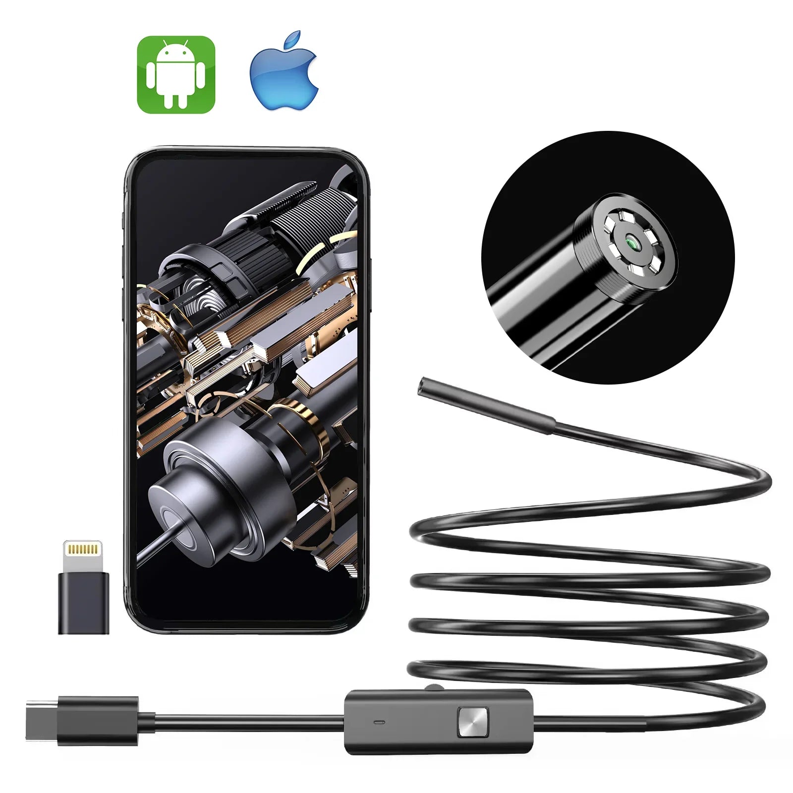 Endoscope Camera 1080P HD Borescope with 8 LED Lights 8mm Inspection