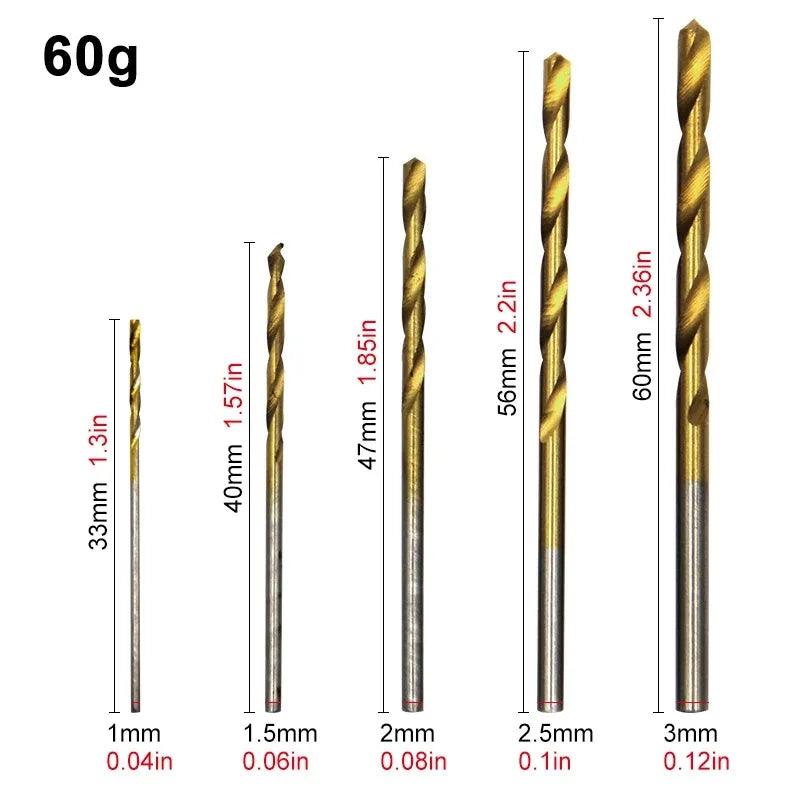 50PCS M35 Titanium Plated Twists Drill 1mm-3mm Twist Drill Steel